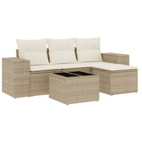 Salon de jardin avec coussins 5 pcs beige résine tressée