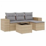 Salon de jardin avec coussins 5 pcs beige résine tressée