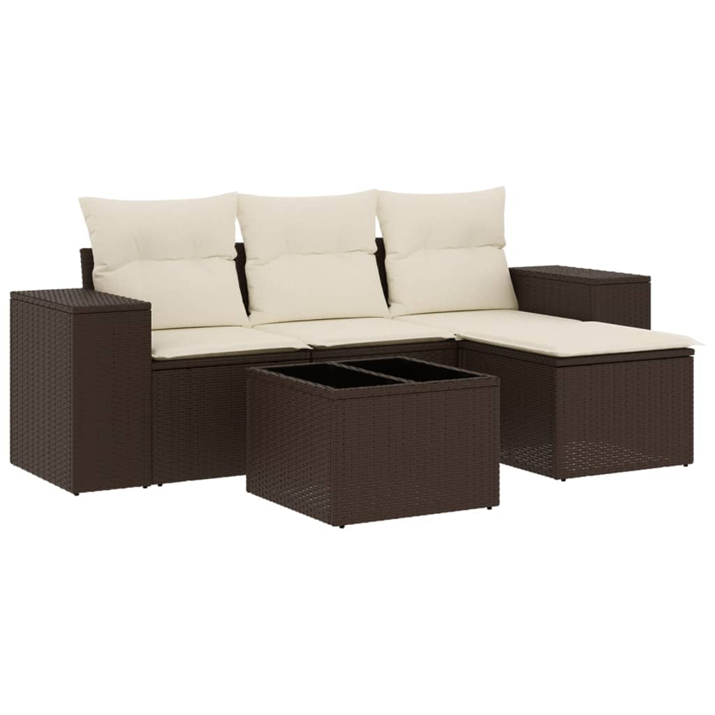 Garden furniture set with cushions 5 pcs brown woven resin