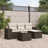 Garden furniture set with cushions 5 pcs brown woven resin