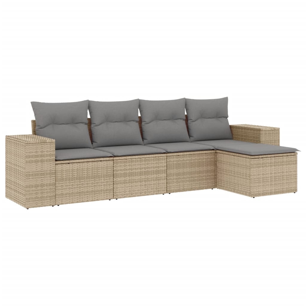 Salon de jardin avec coussins 5 pcs beige résine tressée