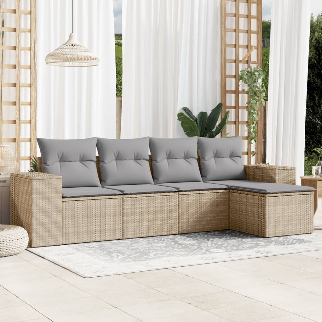 Salon de jardin avec coussins 5 pcs beige résine tressée