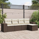 Salon de jardin avec coussins 5 pcs marron résine tressée