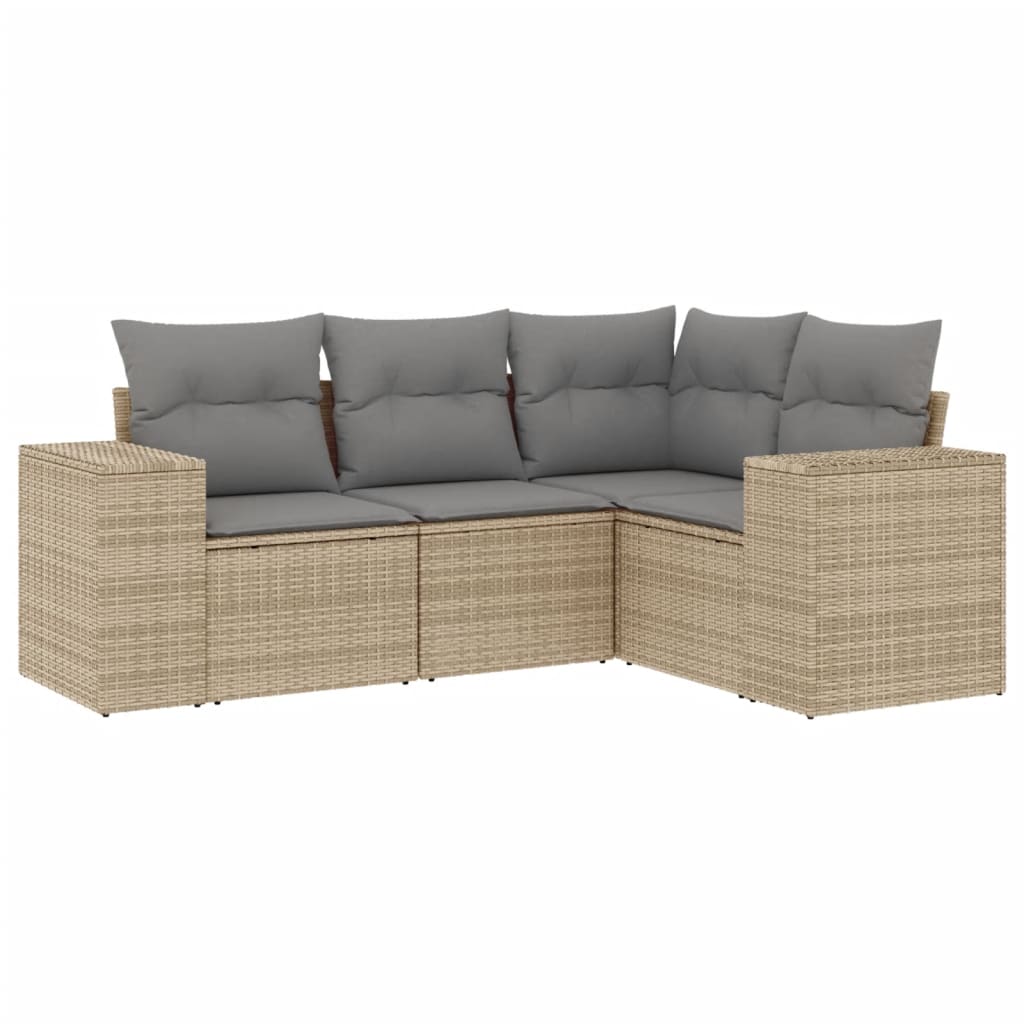 Salon de jardin avec coussins 4 pcs beige résine tressée