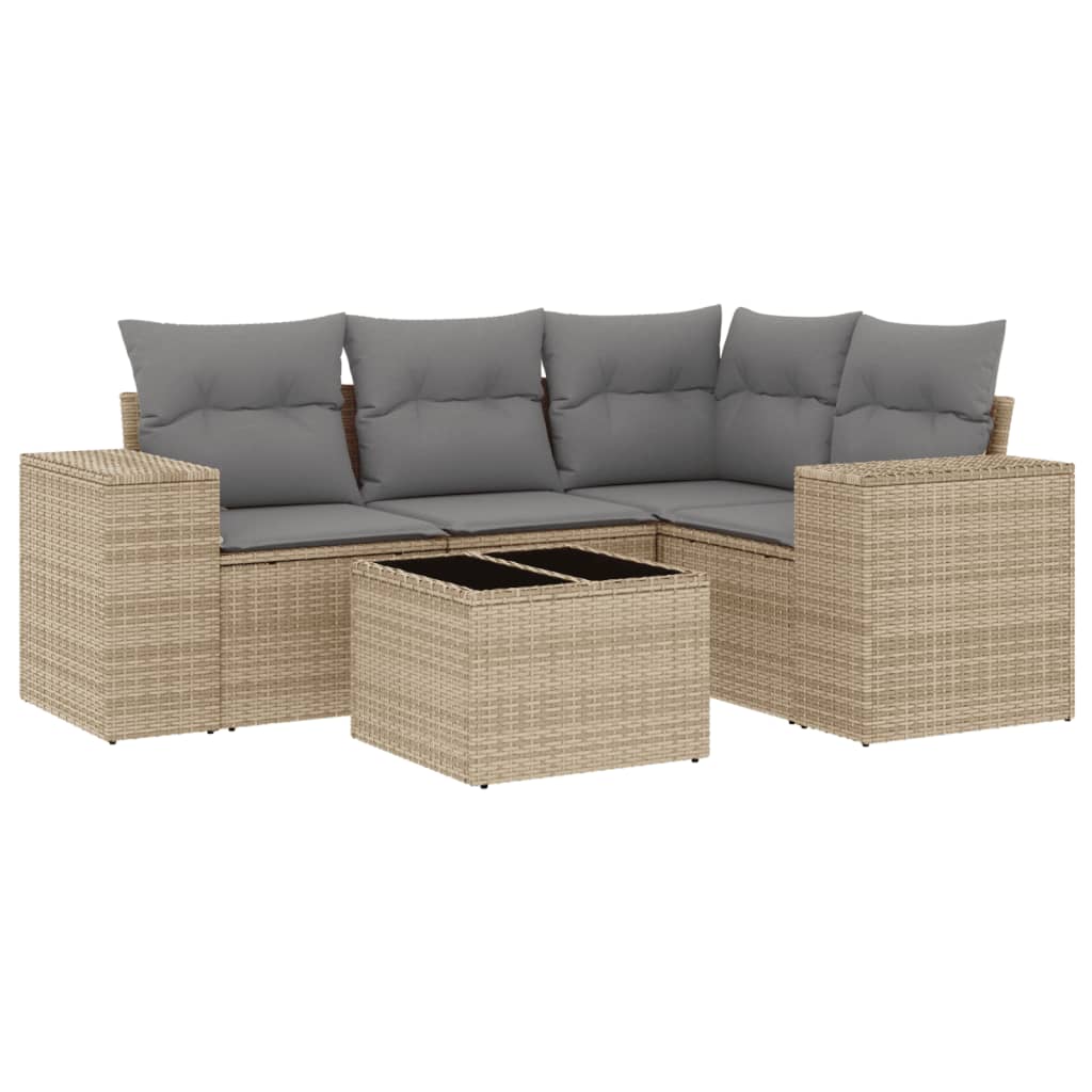 Salon de jardin avec coussins 5 pcs beige résine tressée