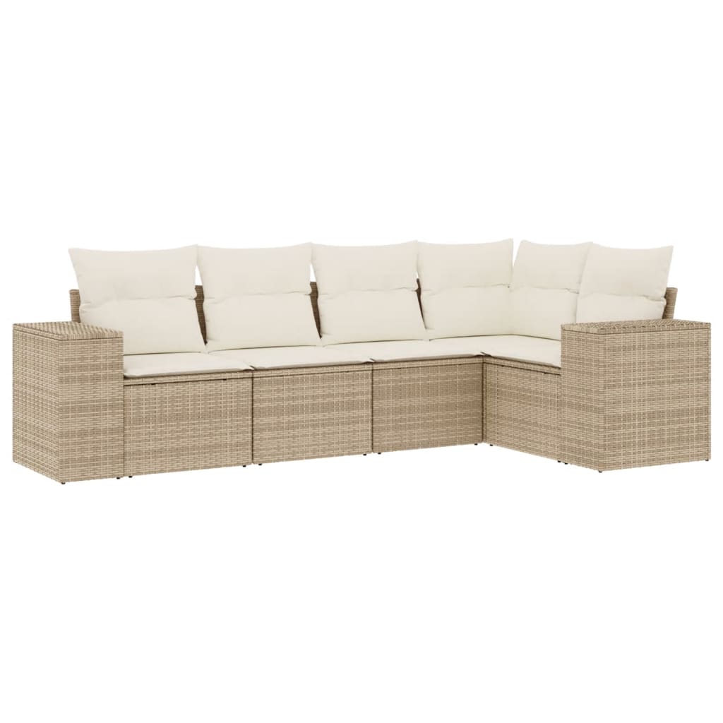 Salon de jardin avec coussins 5 pcs beige résine tressée