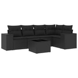 Salon de jardin 6 pcs avec coussins noir résine tressée