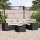 Salon de jardin 6 pcs avec coussins noir résine tressée