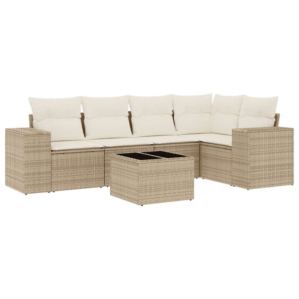 Garden furniture set with cushions 6 pcs beige woven resin