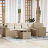 Garden furniture set with cushions 6 pcs beige woven resin