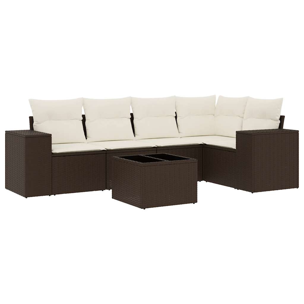 Salon de jardin avec coussins 6 pcs marron résine tressée