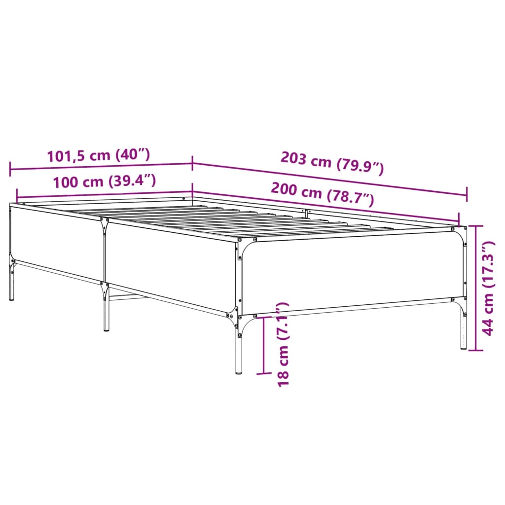 Bed frame without mattress black 100x200 cm