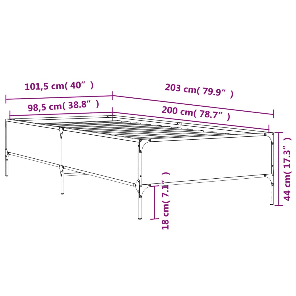 Cadre de lit sans matelas sonoma gris 100x200 cm