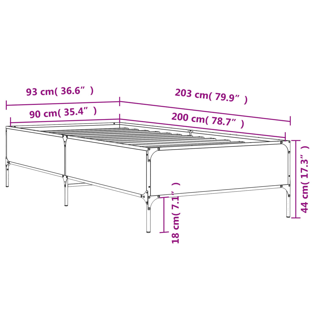 Cadre de lit sans matelas chêne fumé 90x200 cm