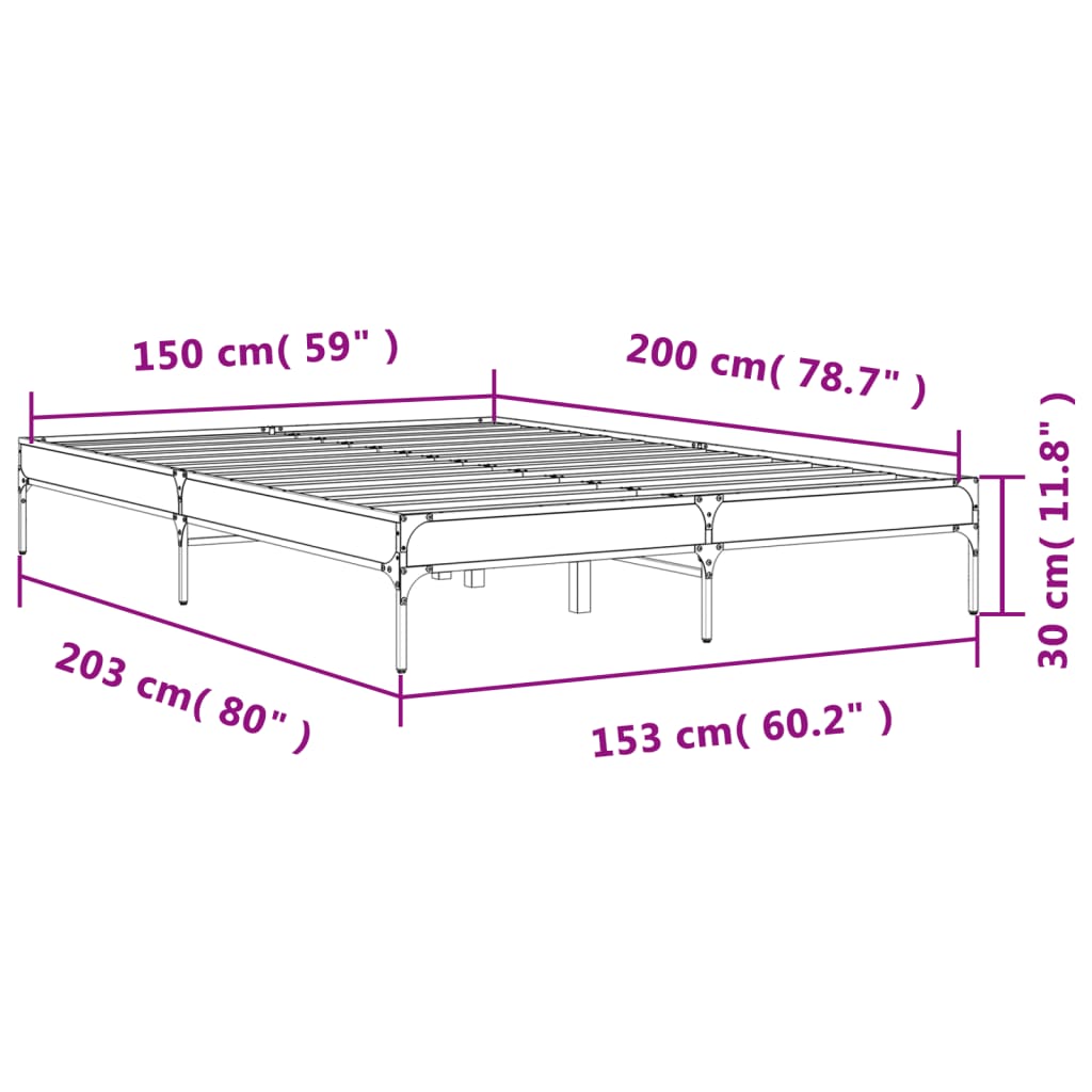 Cadre de lit sans matelas chêne fumé 150x200 cm