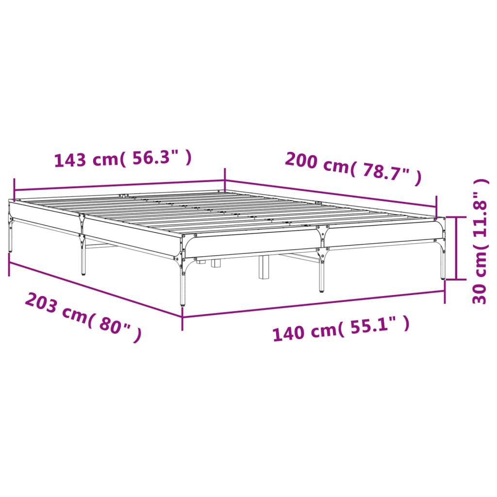 Bettgestell ohne Matratze Sonomagrau 140x200 cm