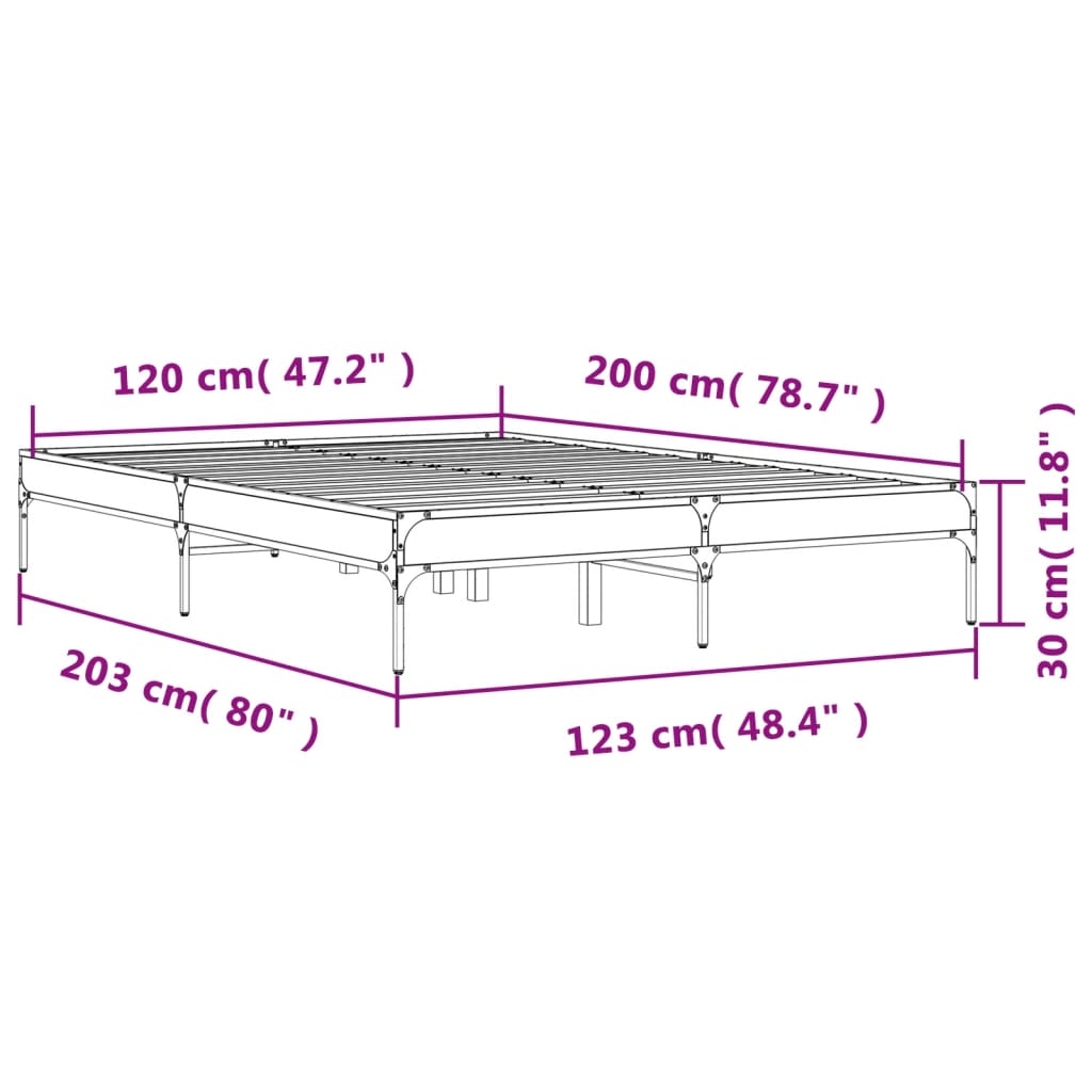 Cadre de lit sans matelas sonoma gris 120x200 cm