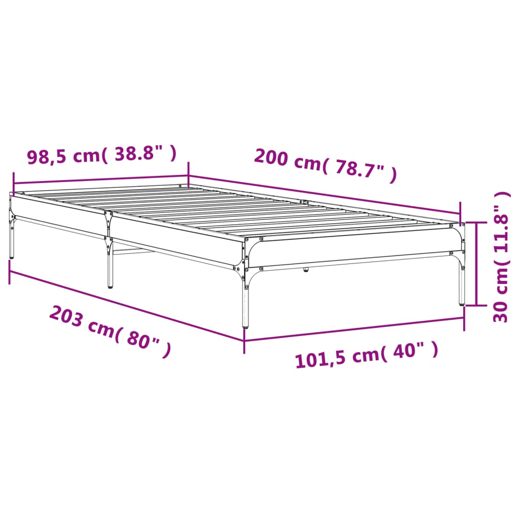 Cadre de lit sans matelas sonoma gris 100x200 cm