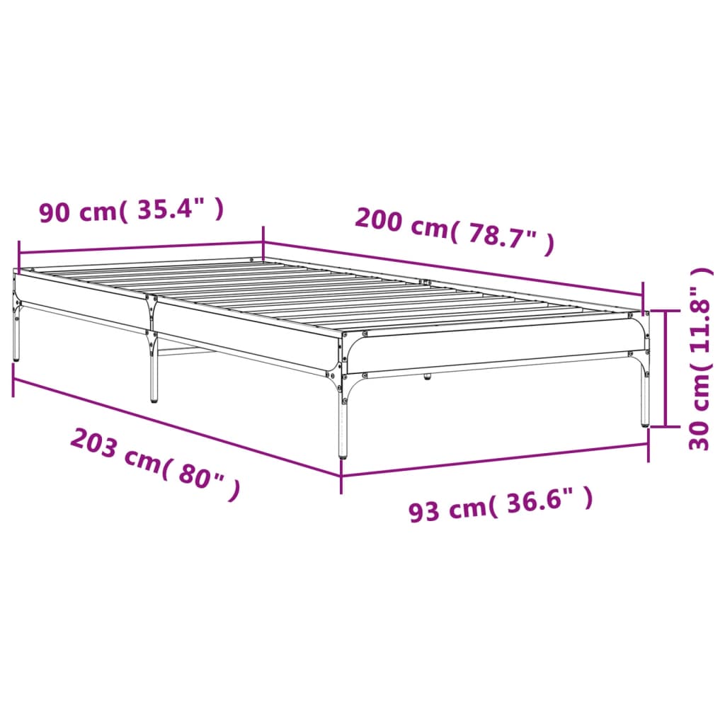 Cadre de lit sans matelas sonoma gris 90x200 cm