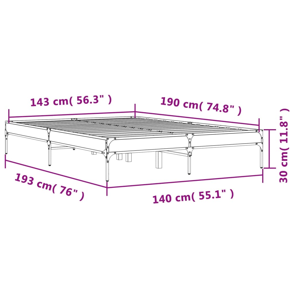 Cadre de lit sans matelas sonoma gris 140x190 cm