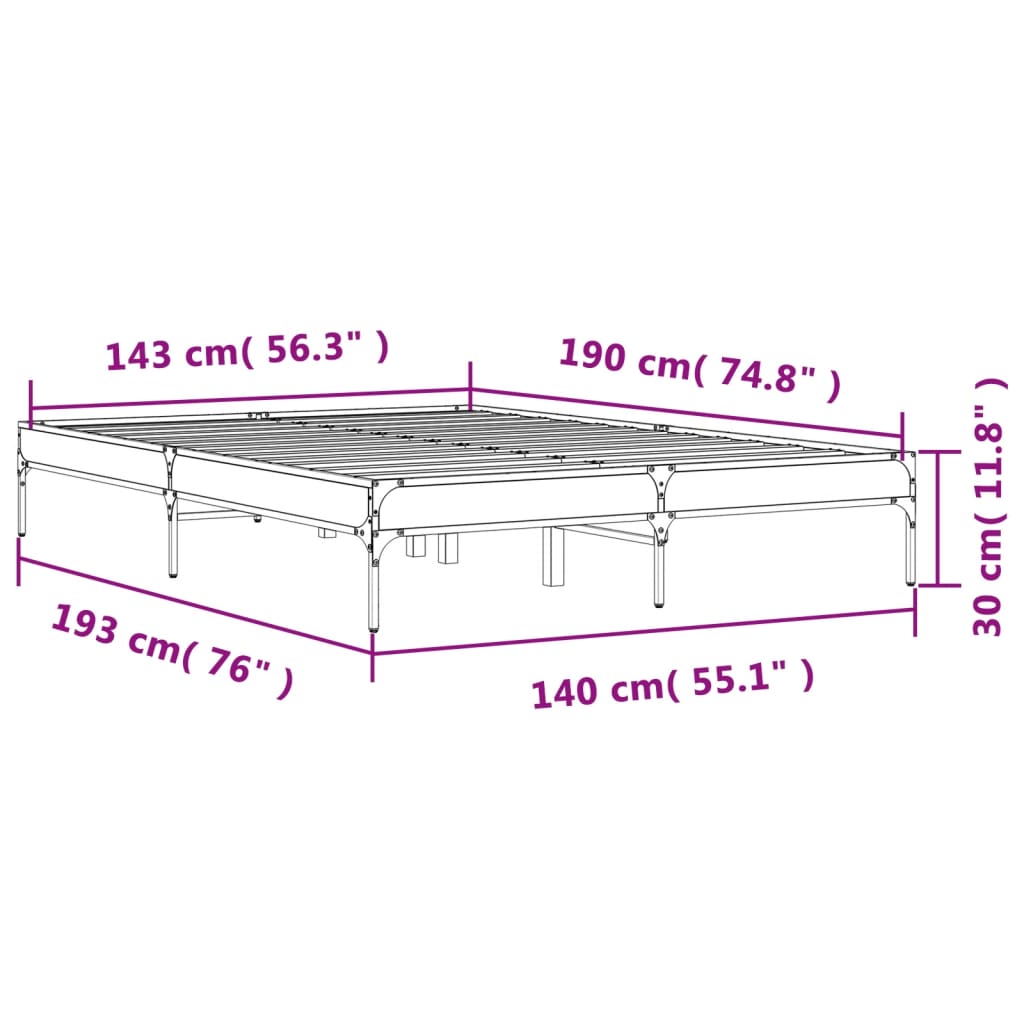 Bettgestell ohne Matratze, braune Eiche, 140 x 190 cm