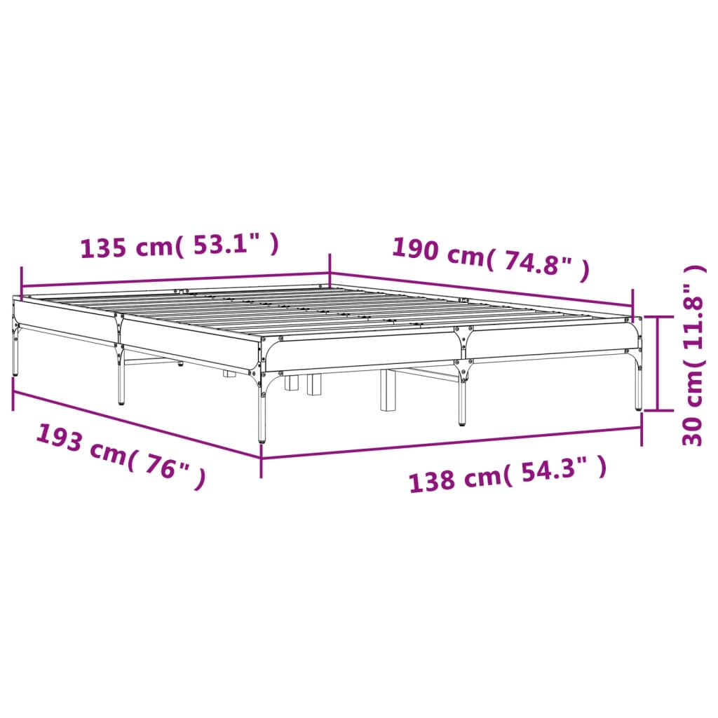 Cadre de lit sans matelas chêne sonoma 135x190 cm