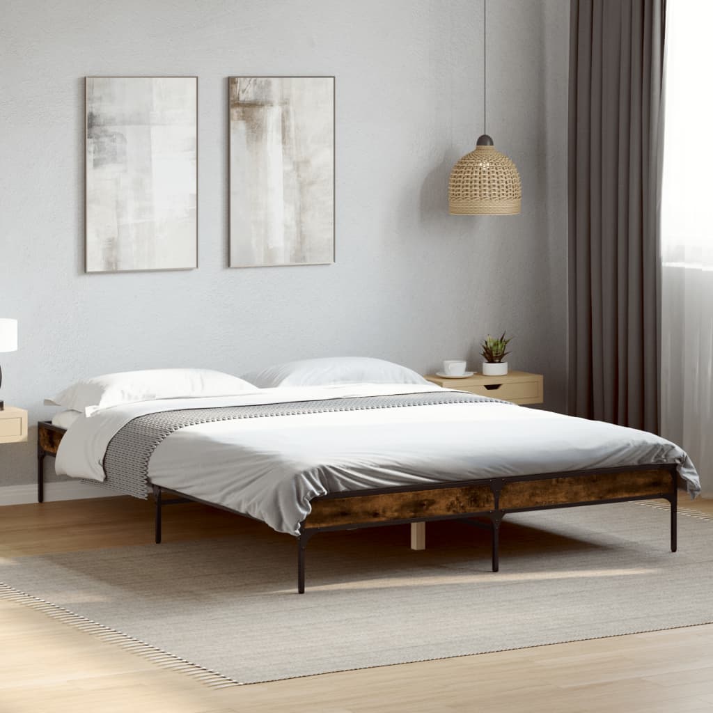 Cadre de lit sans matelas chêne fumé 135x190 cm