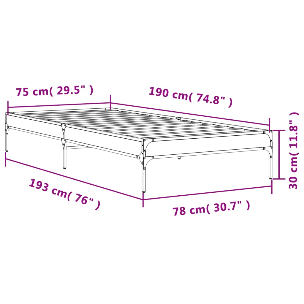 Cadre de lit sans matelas noir 75x190 cm