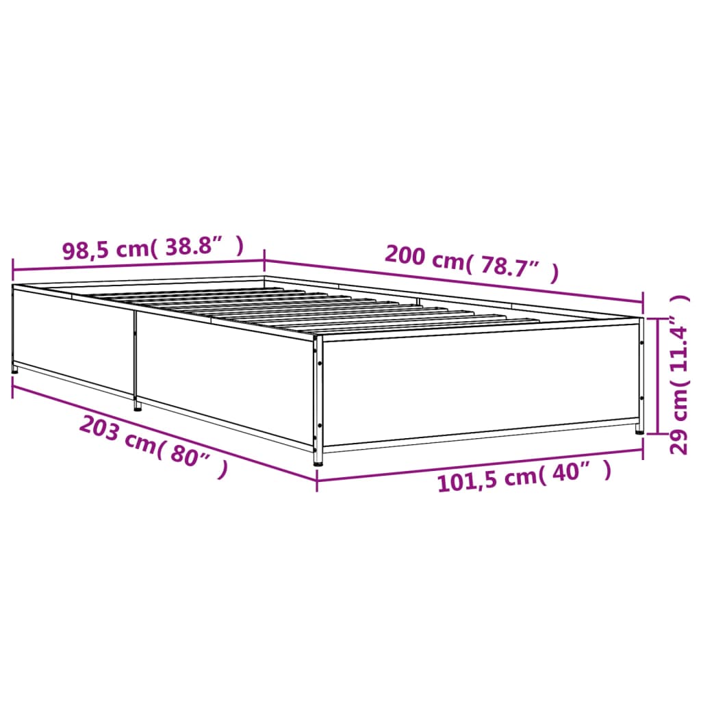 Cadre de lit sans matelas chêne fumé 100x200 cm