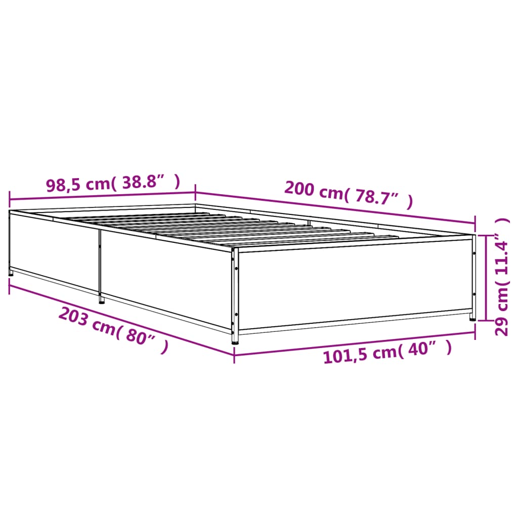 Cadre de lit sans matelas sonoma gris 100x200 cm