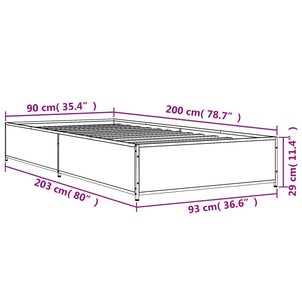 Cadre de lit sans matelas chêne fumé 90x200 cm