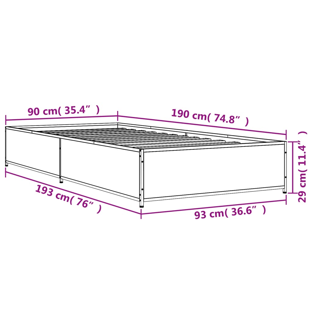 Bettgestell ohne Matratze Sonoma-Eiche 90x190 cm