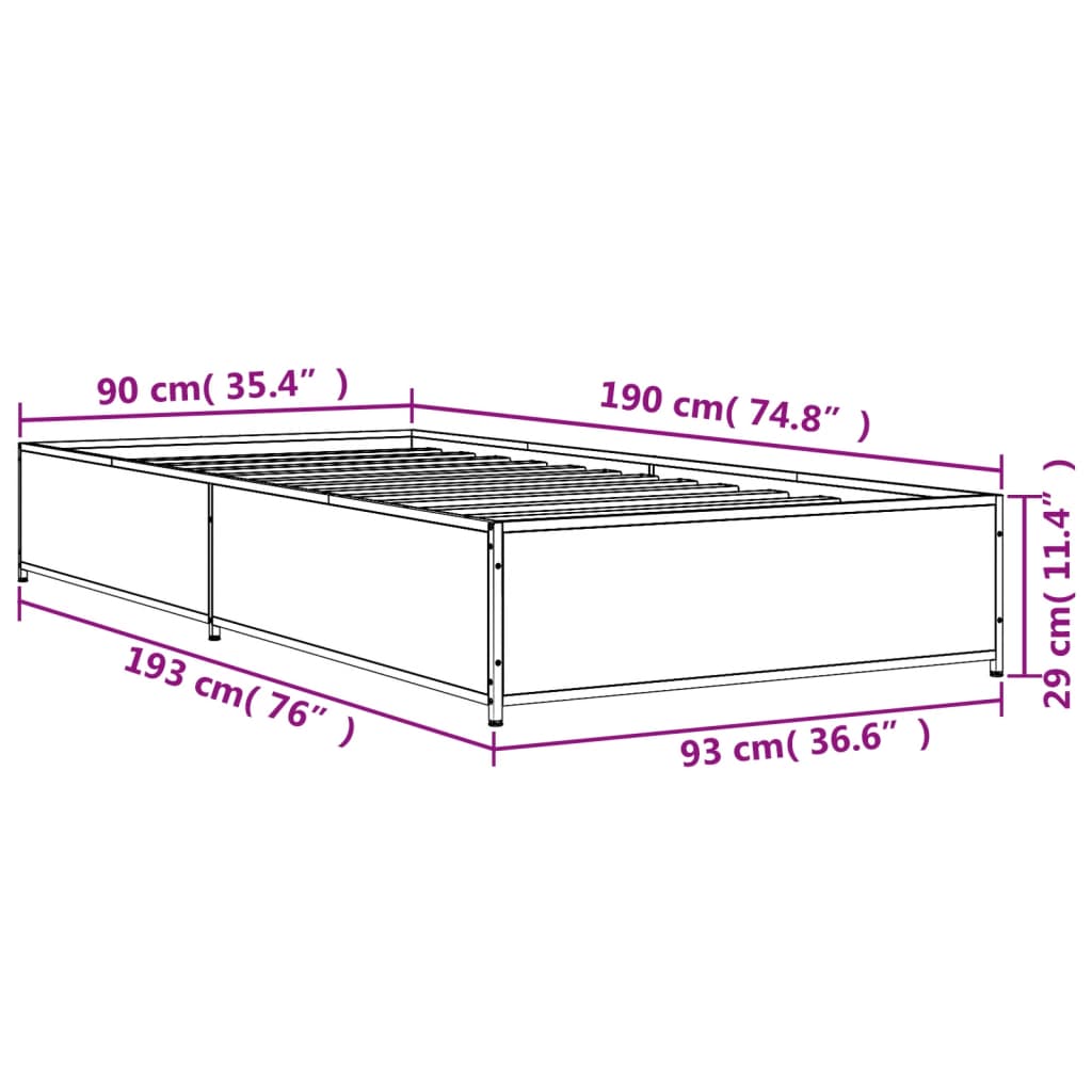 Cadre de lit sans matelas chêne fumé 90x190 cm