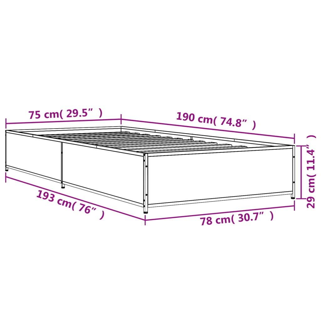 Bettgestell ohne Matratze Sonoma-Eiche 75x190 cm