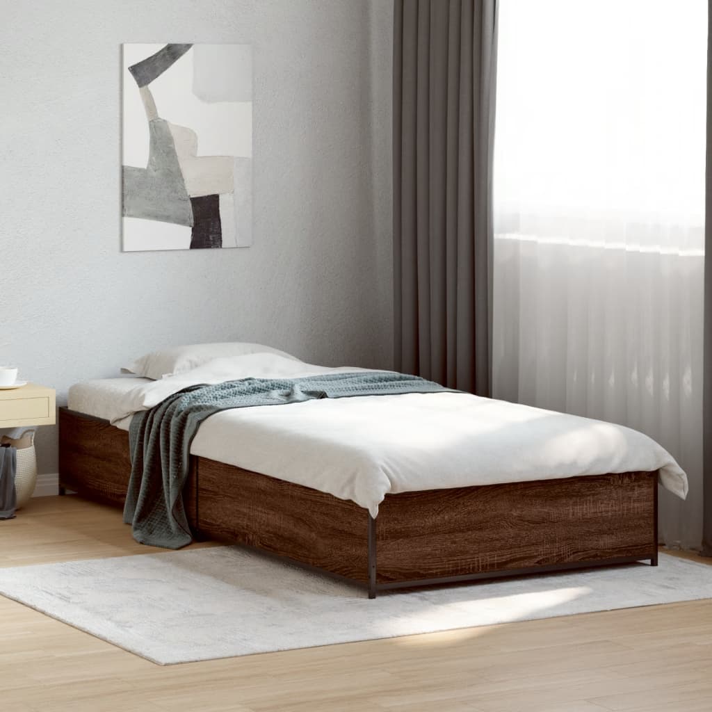 Bed frame without mattress brown oak 75x190 cm