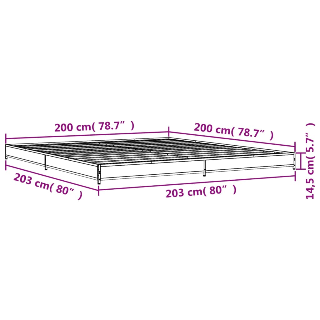 Bed frame without mattress brown oak 200x200 cm