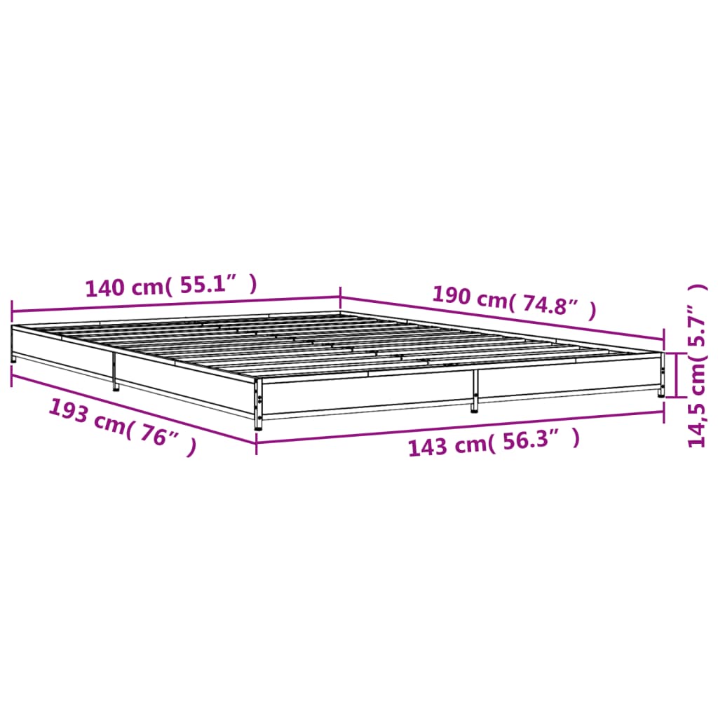 Cadre de lit sans matelas chêne sonoma 140x190 cm