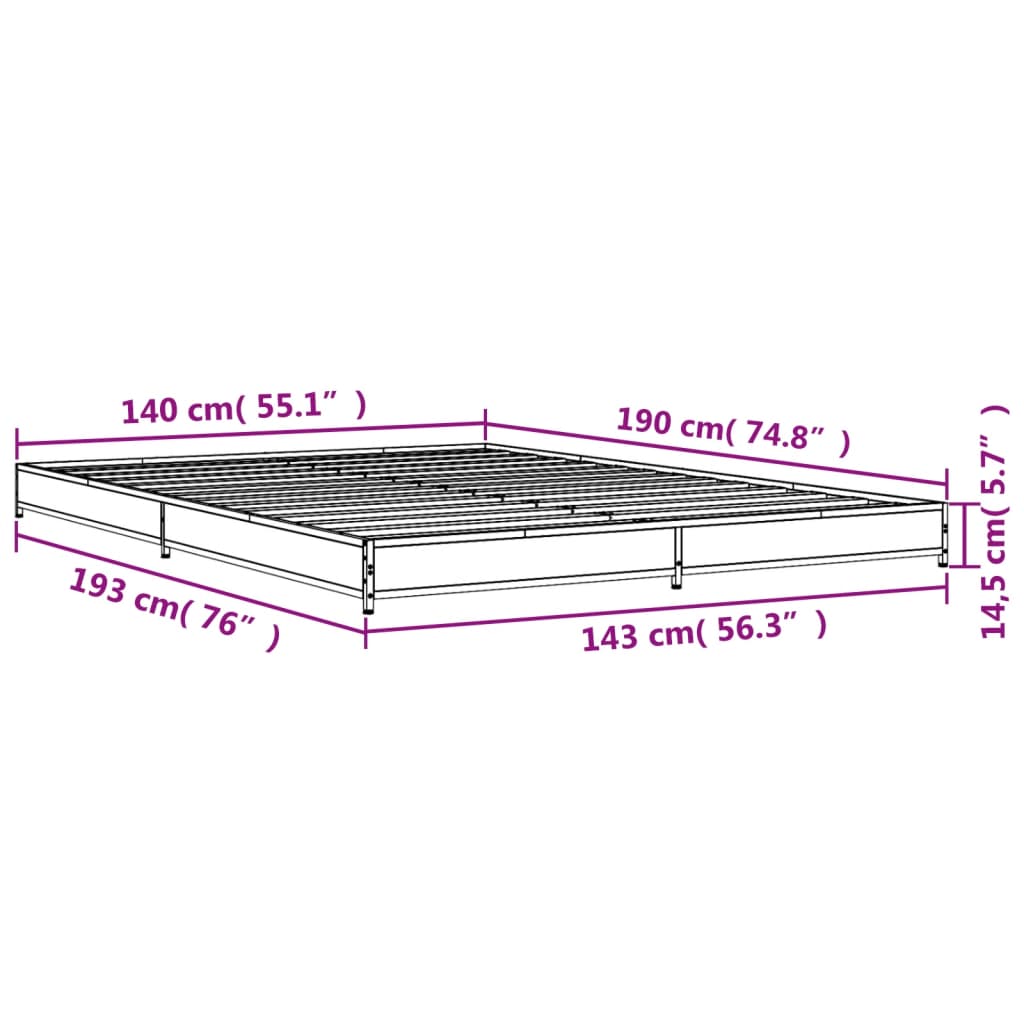 Cadre de lit sans matelas chêne fumé 140x190 cm