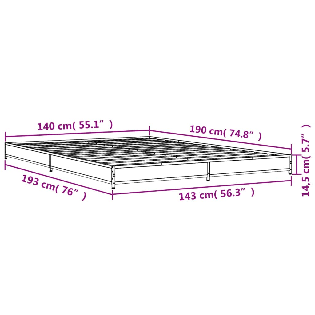 Bettgestell ohne Matratze Sonomagrau 140x190 cm