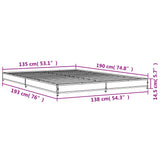 Cadre de lit sans matelas chêne fumé 135x190 cm