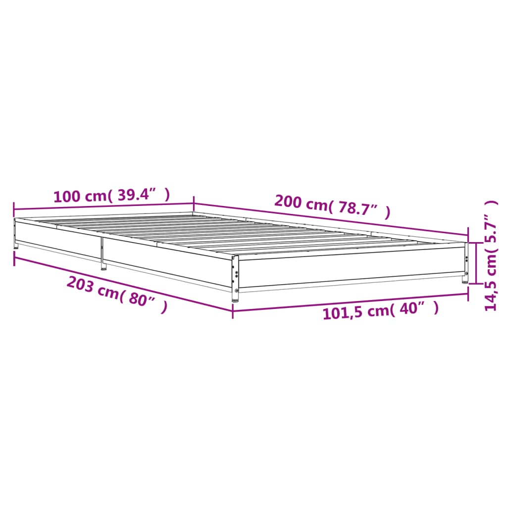 Bettgestell ohne Matratze Sonomagrau 100x200 cm