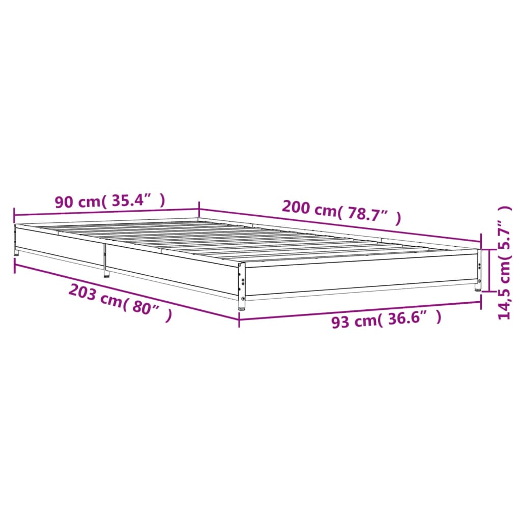 Bettgestell ohne Matratze schwarz 90x200 cm