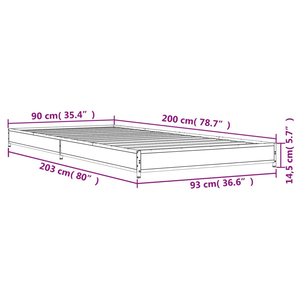 Cadre de lit sans matelas chêne marron 90x200 cm