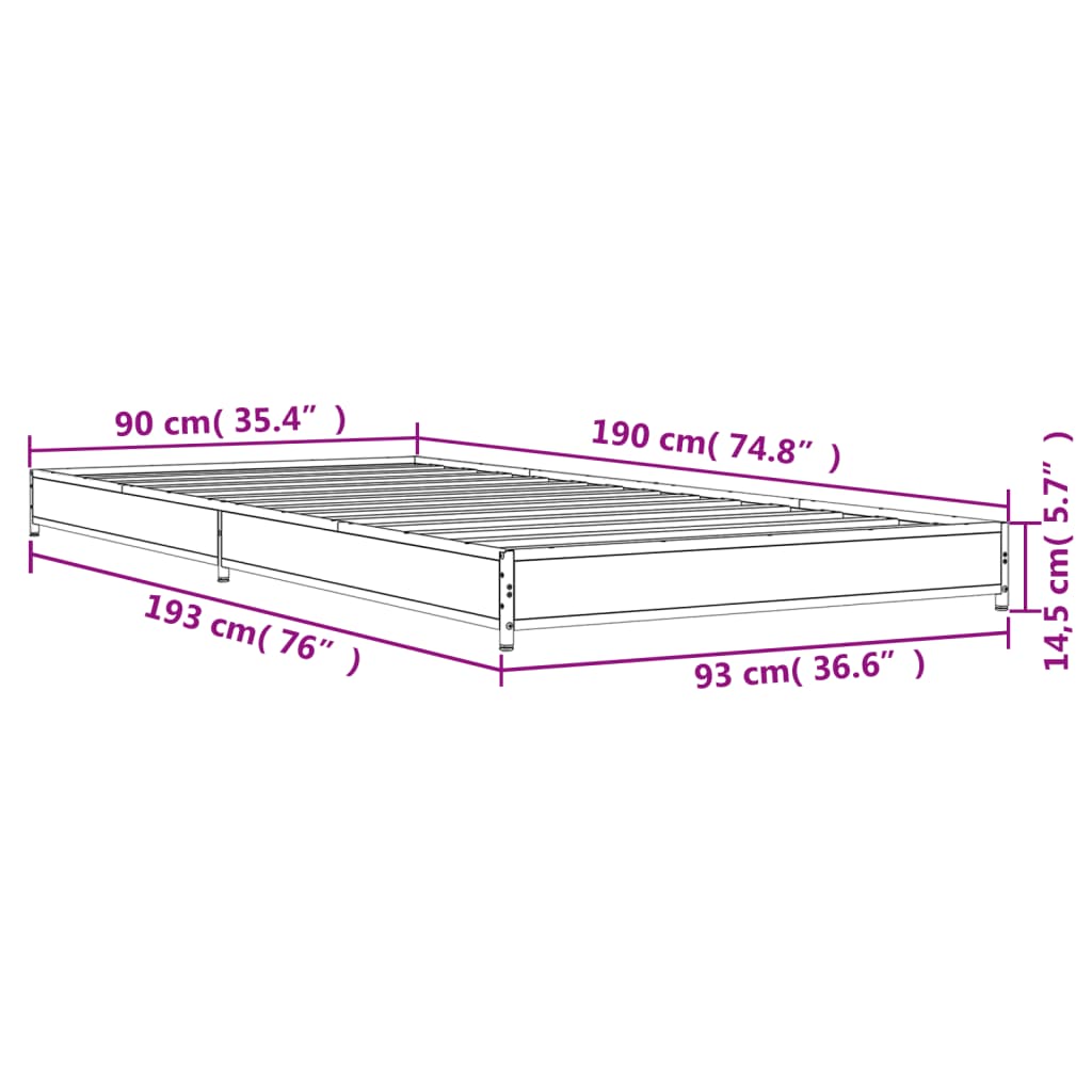 Cadre de lit sans matelas sonoma gris 90x190 cm