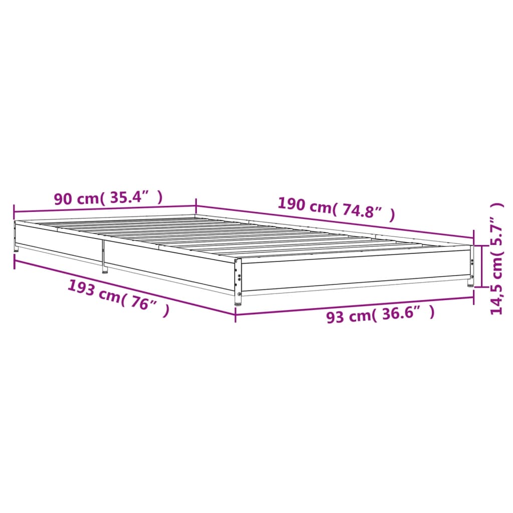 Cadre de lit sans matelas chêne marron 90x190 cm