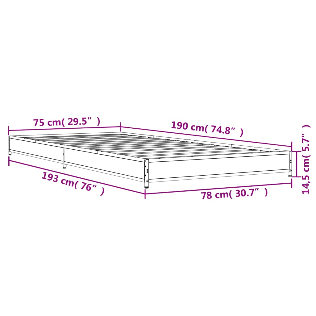 Cadre de lit sans matelas noir 75x190 cm