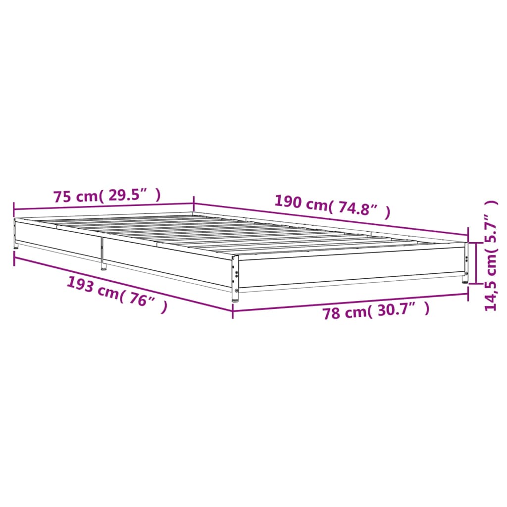 Bed frame without mattress sonoma oak 75x190 cm