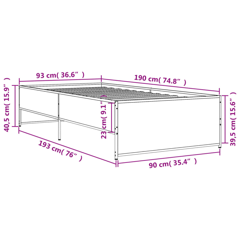 Cadre de lit sans matelas chêne sonoma 90x190 cm