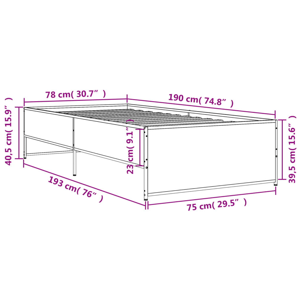 Bed frame without mattress sonoma oak 75x190 cm