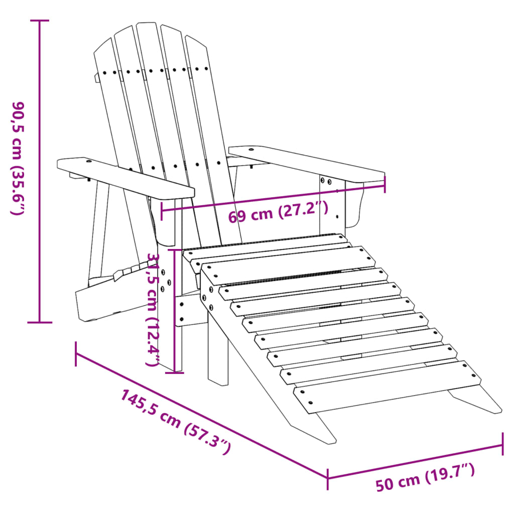 Chaise Adirondack avec pouf bois massif de sapin